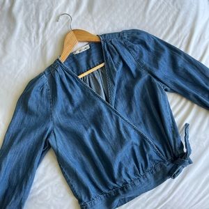 Madewell Medium Wash Denim Wrap Crop Top